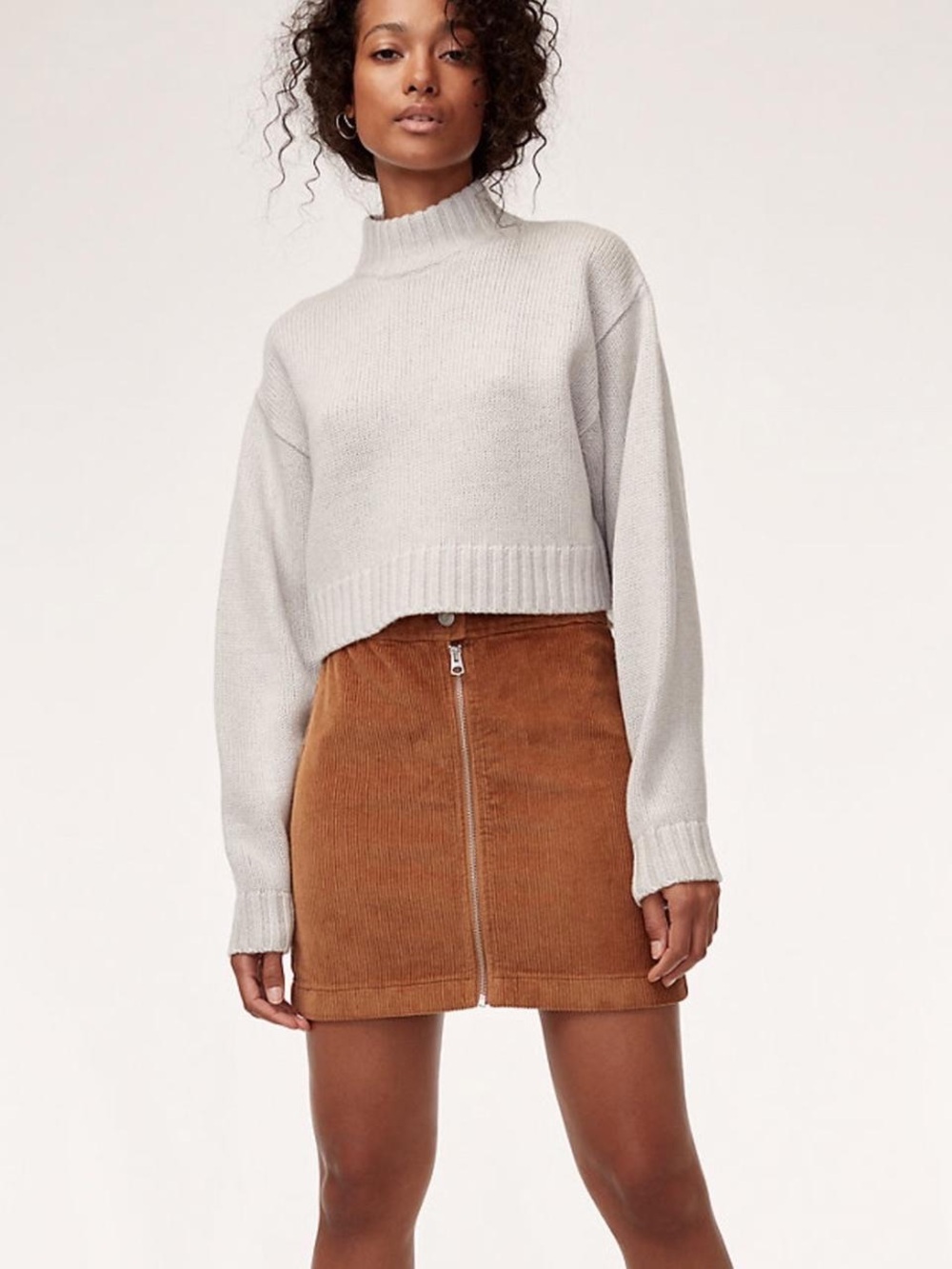 NWT Aritzia Wilfred Free Navy Corduroy “Lily” Front-Zip Mini Skirt S